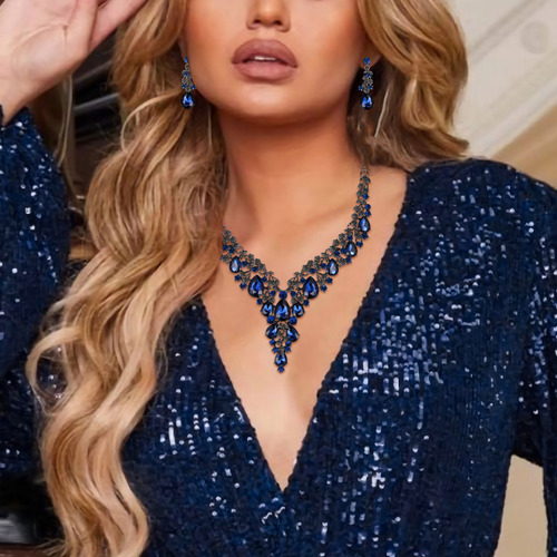 Ever Faith Set Collar Aretes Conjunto De Joya Boda Color Azul Negro