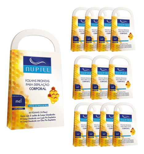 12cx Folhas Prontas Depilação Corporal Mel Nupill 20 Folhas