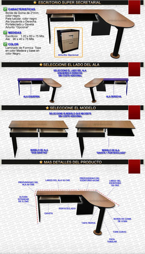 Escritorio Secretarial Desarmable 120x60x75