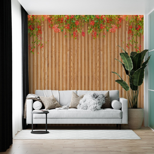 Imagem 3 de 7 de Papel De Parede Adesivo Ripas De Madeira Floral Ripado Rp-02