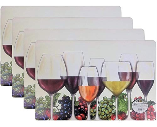 Set De 4 Manteles Individuales Moda Duraderas Uvas Y Vino Pa