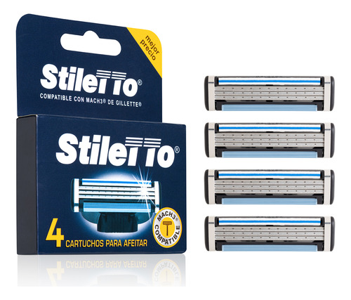 Stiletto® 4 Cartuchos De Afeitar Compatibles Con Mach3® 