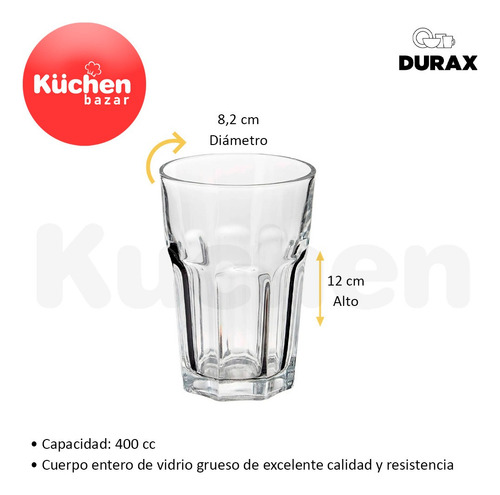 Imagen 2 de 10 de Set X12 Vasos Vidrio Grueso Facetado Durax Oslo Cuotas