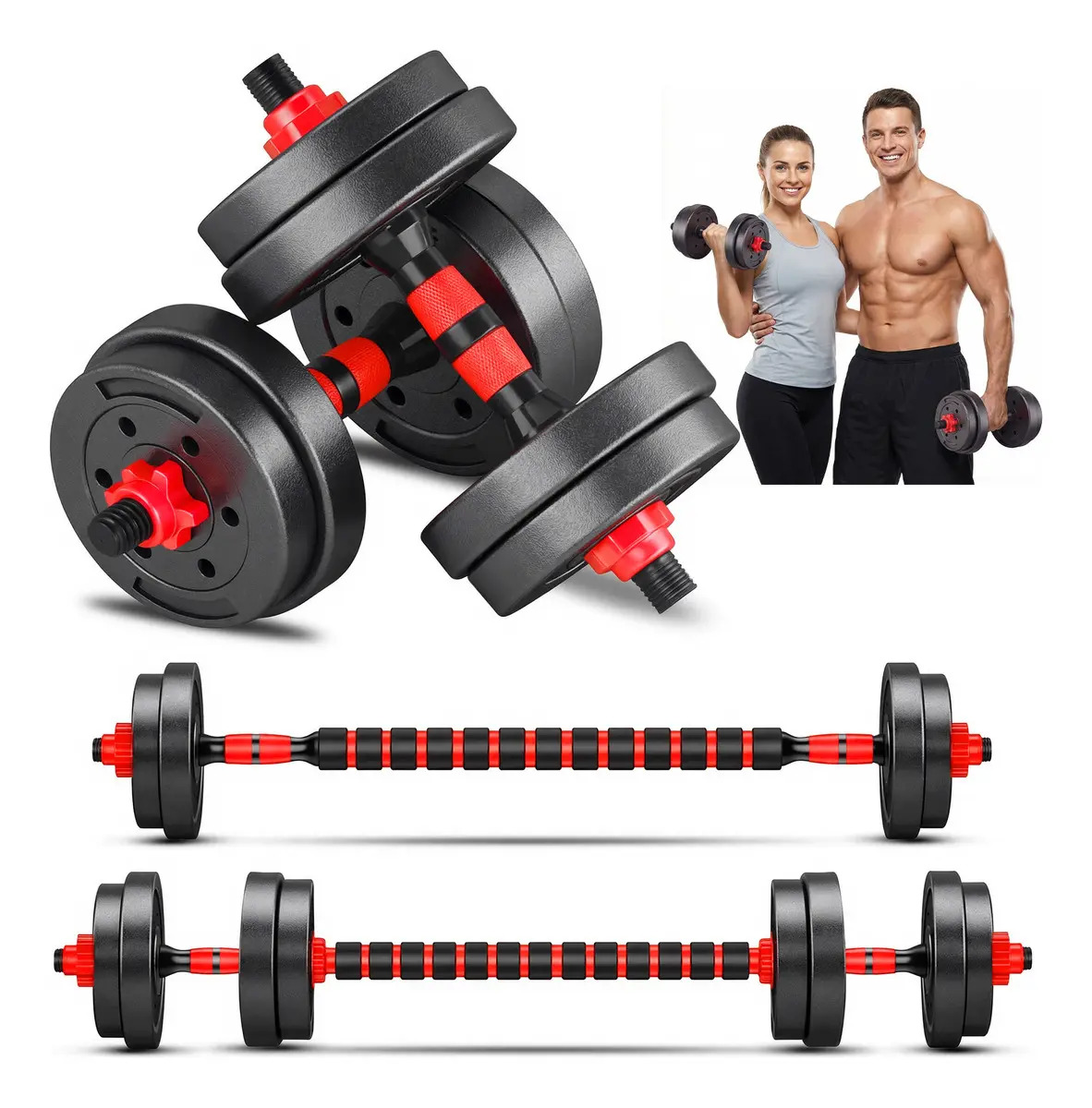 Juego de mancuernas Lawuto barra recta ejercicio kit ajustables 15 kg color negro