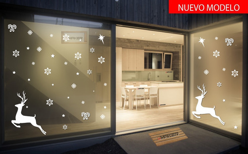 Vinil Navideño Copos O Renos Reutilizables Para Ventana