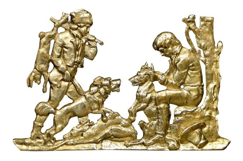 Quadro Em Bronze Caçadores Cães Cachorros De Caça Animais