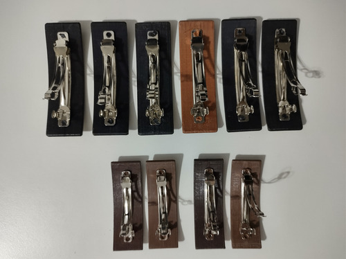 10 Hebillas Para El Pelo Artesanales Marquetería Marrón Claro