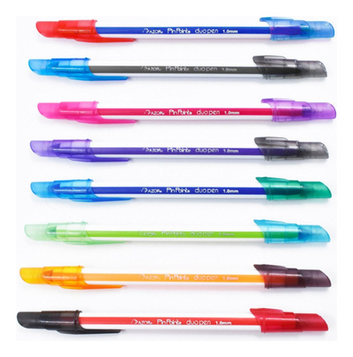 6 Plumas Doble Punta Azor Pin Point Duo Pen De Colores