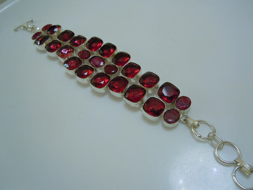 Pulsera Brazalete Bañada En Plata 925 Con Rubelita Y Rubíes