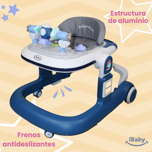 Andadera Caminadora Ibaby Nave Espacial 2en 1 Luces Y Sonido Azul