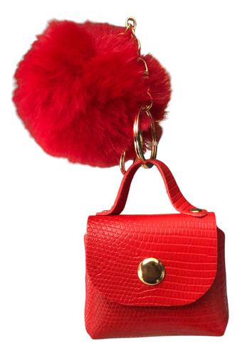 Llavero Bolsita Con Pompón Efecto Serpiente, Wvbolfr Rojo