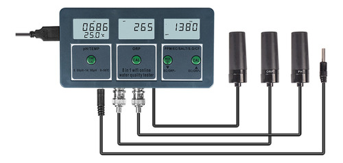 Analizador Calidad Agua 8 En 1 Lcd Digital Ph/ec/tds/sg/cf/o