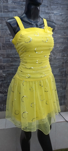 Vestido Amarillo Con Lentejuelas Para Señorita Talla 16 B.we