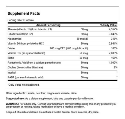 Nuevo Vitamina B-50 Swanson 100 Capsulas Stok