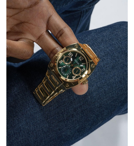 Reloj Caballero Prodigy Guess Mens Gold Hombre Dorado Fondo Verde
