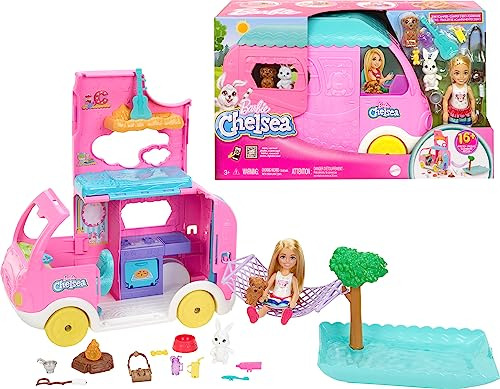 Barbie Camper, Chelsea Juego 2 En 1 Con Muñeca Pequeña, 2 