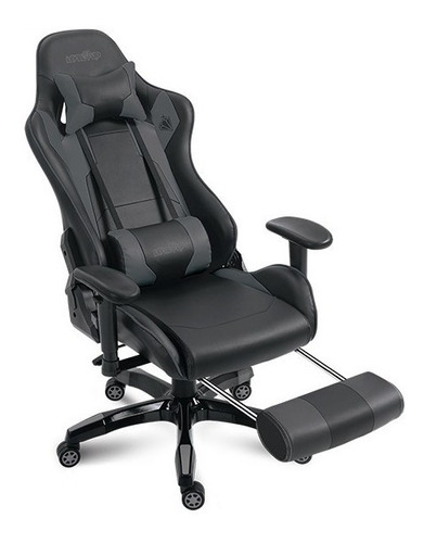 Silla De Escritorio Level Up Apolo Gamer Ergonómica  Negro Y Gris Con Tapizado De Cuero Sintético