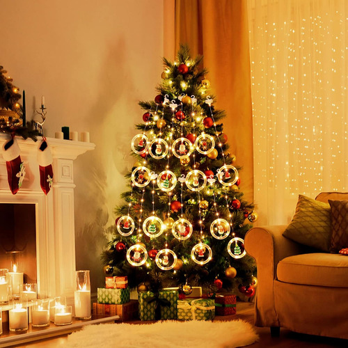 Serie De Luces 10 Aros Navideños Cortina Colgante Luz Led 3m
