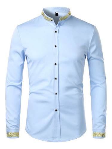 Camisa Bordada Dorada Para Hombre, Camisas De Vestir Ho