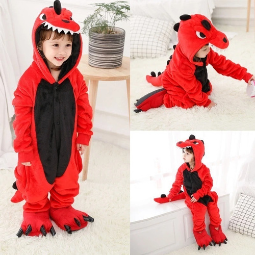 Imagen 4 de 10 de Pijama Kigurumi Dinosaurio Niños Abrigado Suave Disfraz