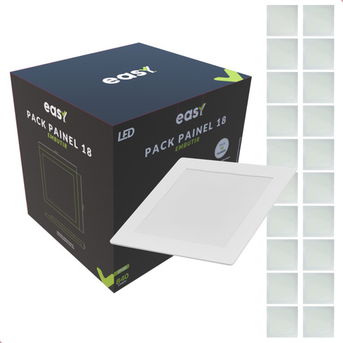 Kit 20 Painel Led Embutir 18w 6500k Quadrado 127/220V - Easy Estrutura Branco Frio 127/220V