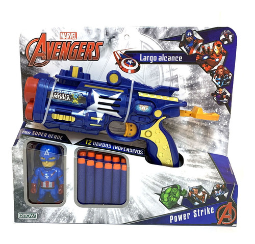 Avengers Pistola Power Strike Con Muñeco De Capitan America