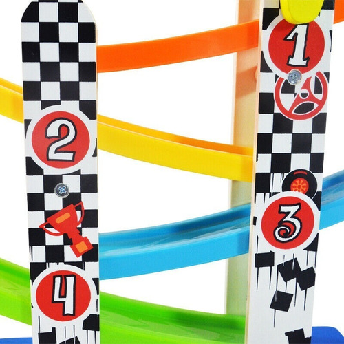 Imagen 3 de 7 de Pista Carrera 4 Autos Rampas Madera Didactico Acool Ac6653 Color Multicolor