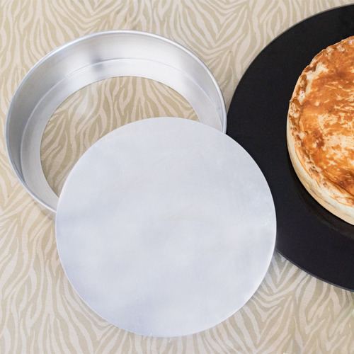 Kit 2 Forma Bolo Fundo Falso Removivel Tamanho 25cm Aluminio Cor Prateado
