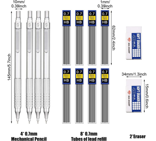 Juego De Lápices Mecánicos, 4 Lápices Mecánicos Automáticos