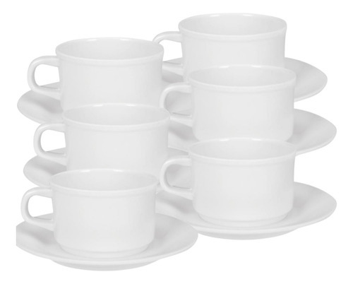 Kit 6 Canecas Melamine Branca 200ml Xícaras E Pires Café Chá