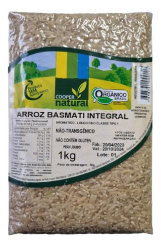 Kit 6x: Arroz Basmati Integral Orgânico Coopernatural 1kg