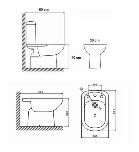 Imagen 8 de 10 de Combo Sanitarios Baño Inodoro Largo Mochila Bidet Vogue Deca