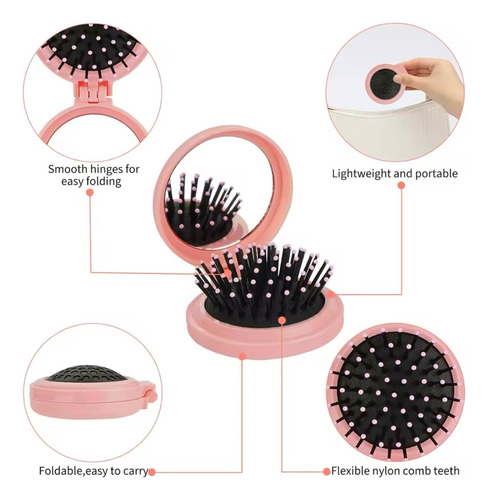Cepillo Peine De Pelo Plegable Con Espejo Portatil Bolsillo