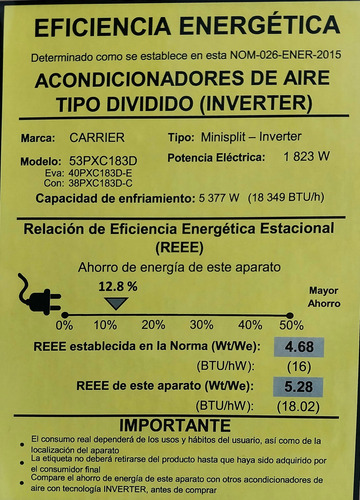 Mini Split Carrier Inverter 53pxc183 18000 Btu 220v