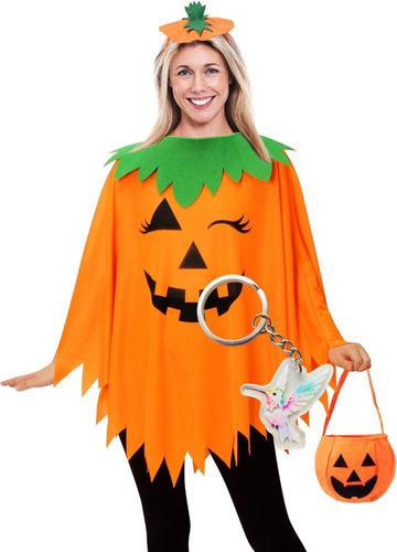 Nuevo Disfraz De Calabaza De Halloween P Mujer Poncho De