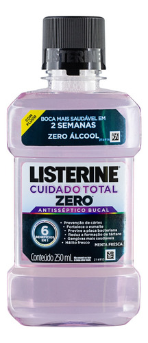 Enxaguante Bucal Antisséptico com Flúor Menta Fresca Listerine Cuidado Total Zero Álcool Frasco 250ml
