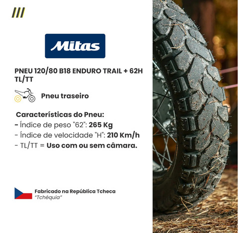 Pneu Honda Xr 250 Tornado 120/80-18 Mitas Enduro Trail + 62h
