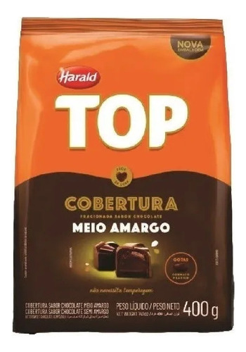 Chocolate Gotas Cobertura Top Meio Amargo Harald 400g