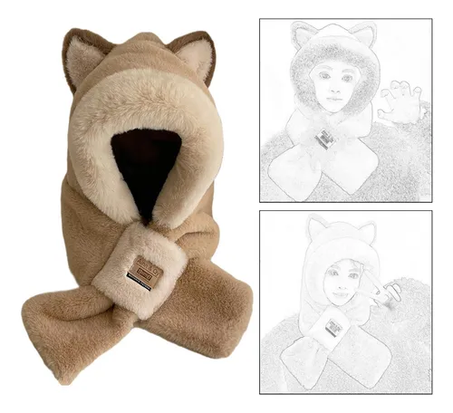 2 Bufanda Con Capucha De Felpa, Sombrero De Invierno, Caqui