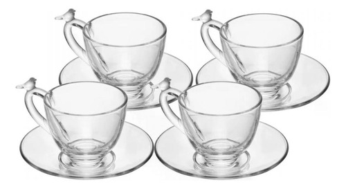 Cj 4 Xicaras Cafe Cristal Ecologico C/ Pires Bird 80ml Wolff