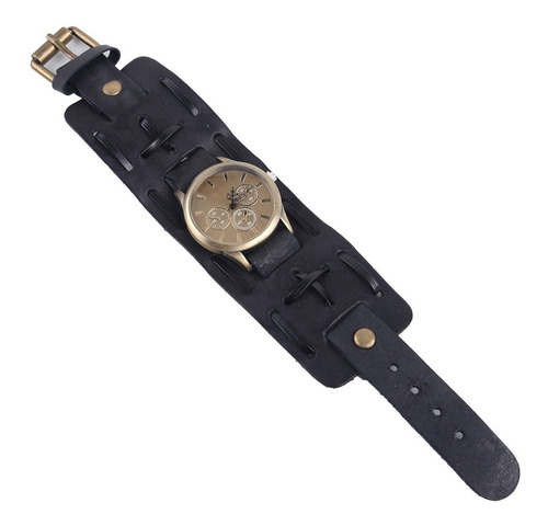 Relógio Bracelete Masculina Pulseira Larga Em Couro Polido