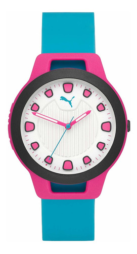 Reloj Mujer Puma P1012 Cuarzo 37mm Pulso Azul En Silicona