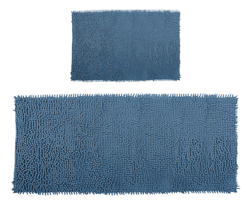 Kit Tapetes Bolinha Microfibra Antiderrapante 100x50 E 58x38 Cor Azul