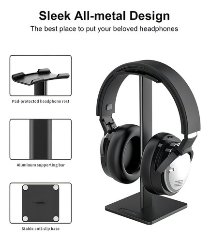 Soporte Auriculares Aluminio New Bee Universal Escritorio Color Negro