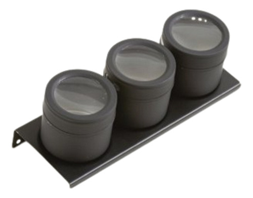 Set X3 Especieros Condimenteros Imantados C/base Negro Mate