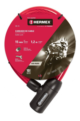 Candado Cable 1.20 Mt X 15 Mm Con Llave Uso Rud Hermex 43920