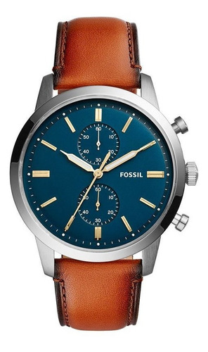 Relógio Fossil Masculino Townsman Analógico Couro Fs5279/0an Cor da correia Marrom Cor do fundo Azul