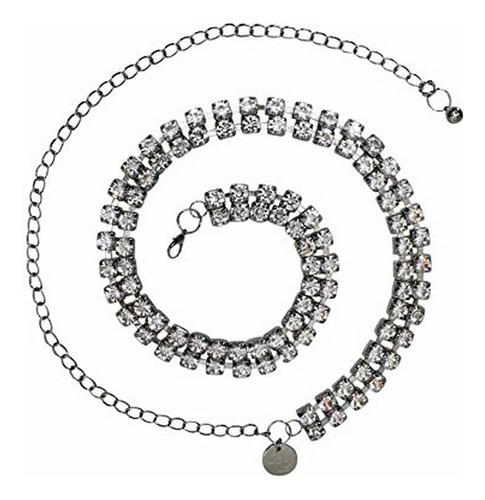 Correas - Silver Double Row Crystal Rhinestone Chain Link Be