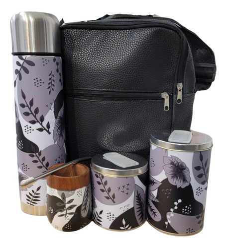 Set Matero Kit Flores Byn Con Bolso De Cuerina Mate Pintado