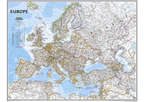 Mapa Europa Hd 65x85cm Cidades Rios Mares Para Decorar Casa